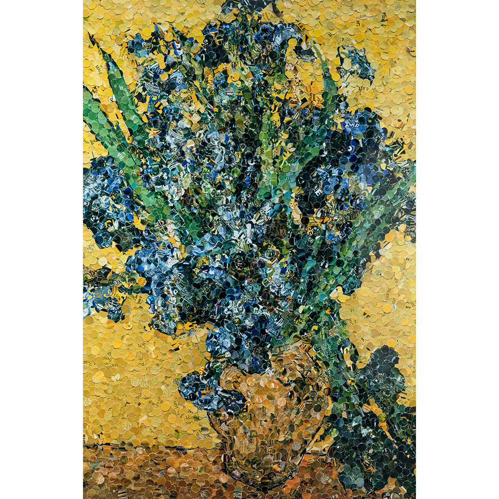 <a href="https://ueshima-collection.com/en/artist-list/43" style="color:inherit">VIK MUNIZ</a>:Irises, after Gogh (from Pictures of Magazines)